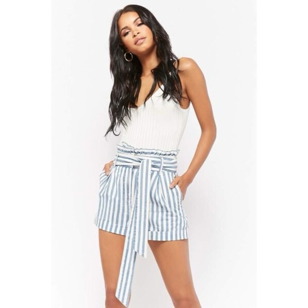 High Waisted Striped Paperbag Shorts